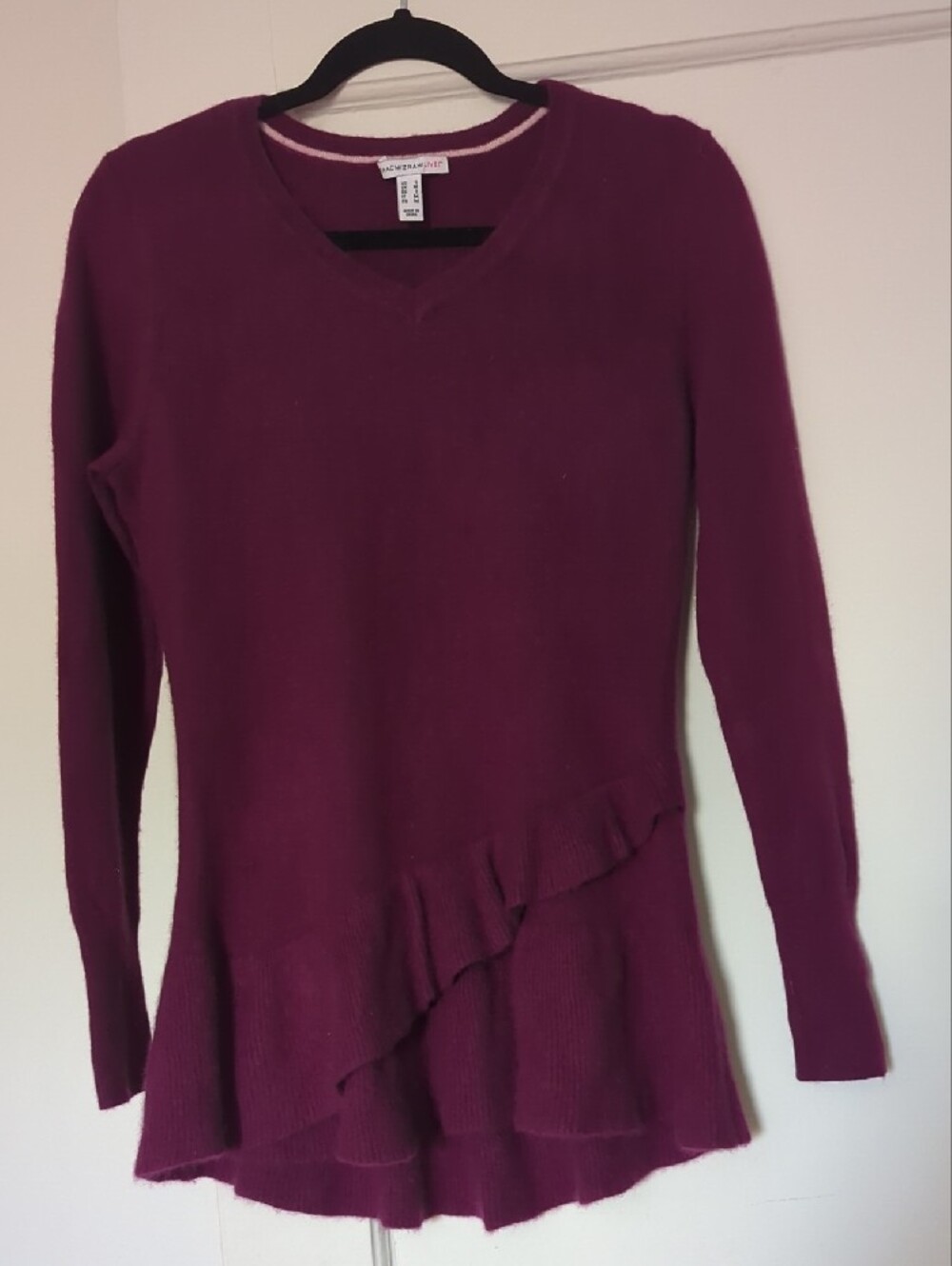 Izaak Mizrahi Cashmere Women's Long Sleeve Peplum Sweater - Deep Plum Size M